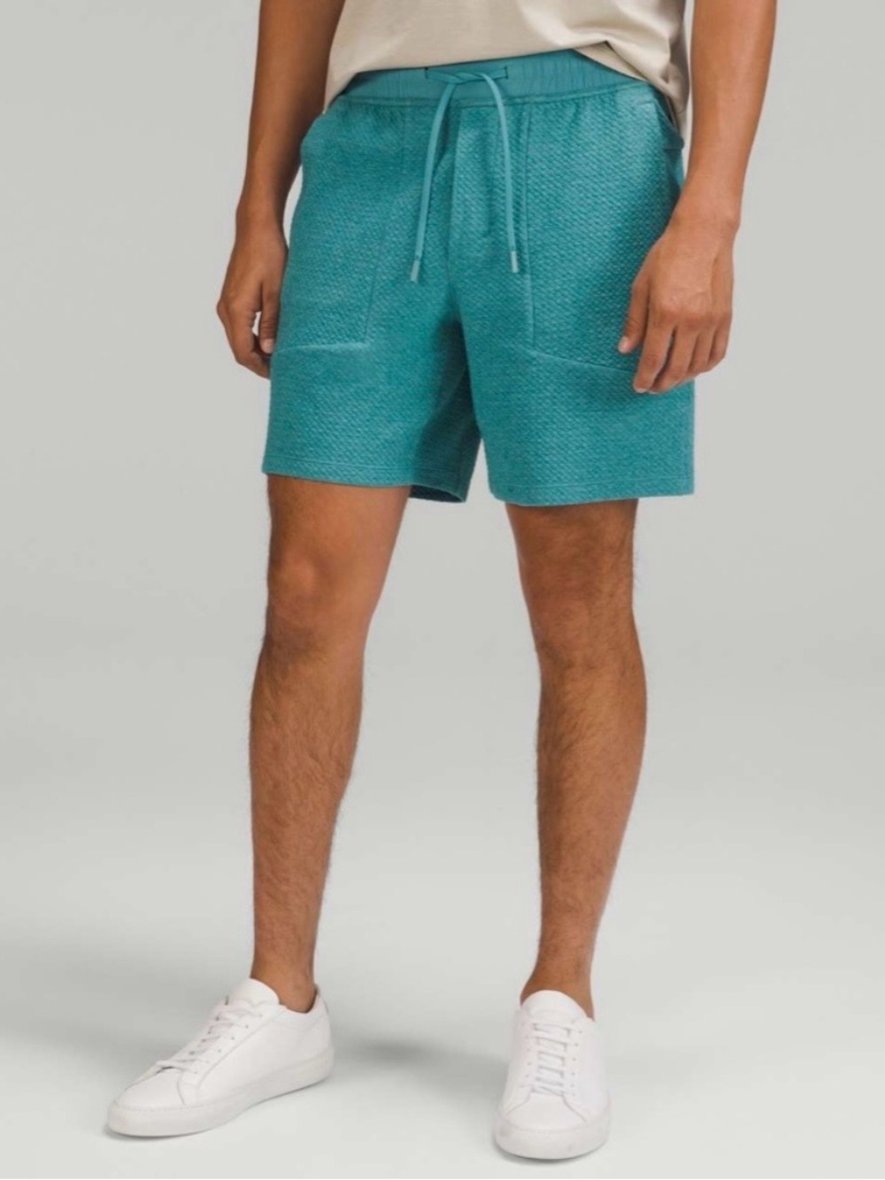 Lululemon At Ease Short 7" Size XL Heathered Crest Blue Soft Textured Cotton $88